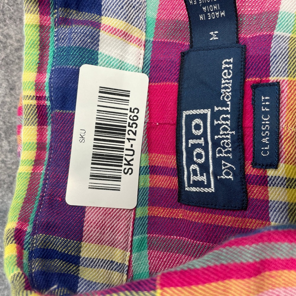 Polo Ralph Lauren Mens Shirt M Multi-Color Plaid Linen Blend Long Sleeve Classic - Picture 12 of 12